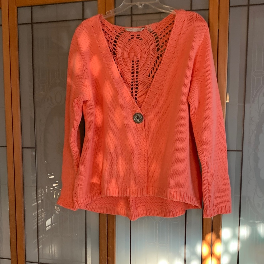 Soft Surroundings Coral Cardigan with Button Accent